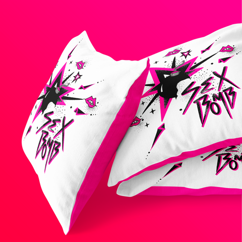 Sex Bomb - Velour, Glam Rock Cushion Cover. Vivid Pink 14 x 14 inch