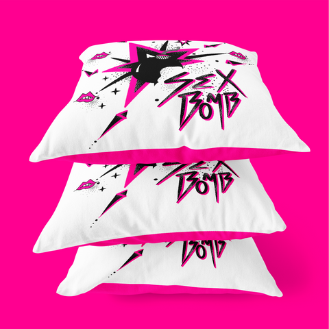 Sex Bomb - Velour, Glam Rock Cushion Cover. Vivid Pink 14 x 14 inch