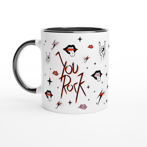 "You Rock" - Illustrated Coffee Mug. RockNRoll Mug.
