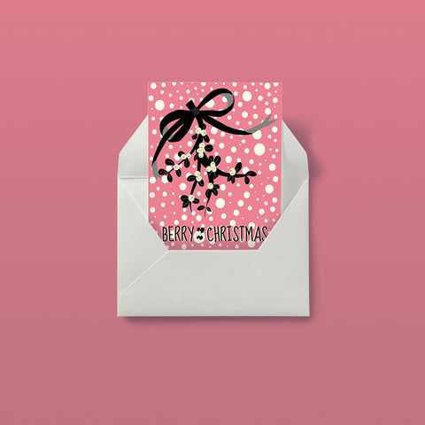 BERRY CHRISTMAS - PINK -Illustrated Christmas Card.