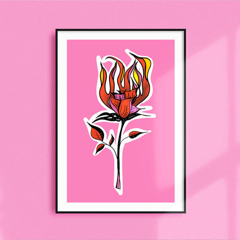 BURNING LOVE - PINK Floral Fire / Burning Rose / Boudoir / Beauty / Sexy Art Print / Madonna / Rock 'n' Roll