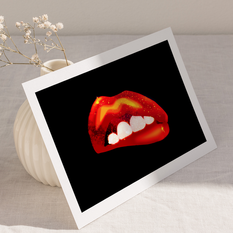 "GALACTIC KISS" A4 - Sexy Lips / Kiss / Midnight / Red Glitter / Boudoir Wall Art / Graphic Art Print