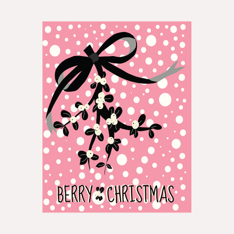 BERRY CHRISTMAS - PINK -Illustrated Christmas Card.