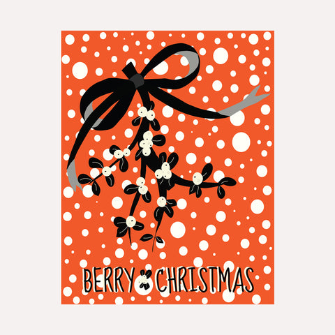 BERRY CHRISTMAS - RED -Illustrated Christmas Card.