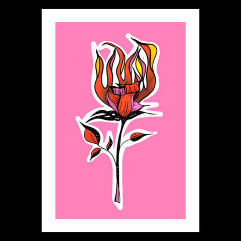 BURNING LOVE - PINK Floral Fire / Burning Rose / Boudoir / Beauty / Sexy Art Print / Madonna / Rock 'n' Roll