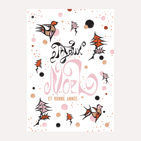 JOYEUX NOEL - BIRDS PINK -Christmas Card