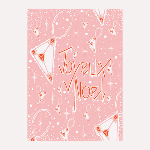 JOYEUX NOEL– PINK -Illustrated Christmas Card.