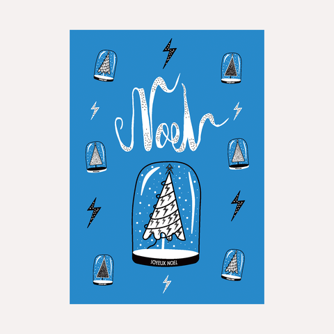 NOEL – BOULE A NEIGE – BLEU – Carte de Noël