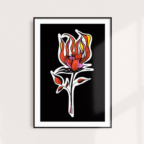 BURNING LOVE - BLACK - A4 / A3 - Luxe wall art. Dark Floral Decor