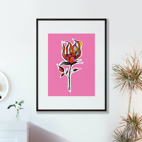 BURNING LOVE - PINK Floral Fire / Burning Rose / Boudoir / Beauty / Sexy Art Print / Madonna / Rock 'n' Roll