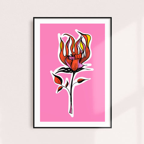 BURNING LOVE - PINK Floral Fire / Burning Rose / Boudoir / Beauty / Sexy Art Print / Madonna / Rock 'n' Roll