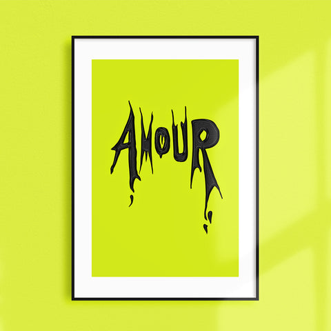 "AMOUR" A3 – Acid Green - Amour / Modern Love Poster /  Graphic Wall Art / Neon Art / Punk Style / Boudoir Art