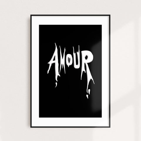 "AMOUR" A3 – Noir / B&W / Luxe Amour / Modern Love Poster /  Graphic Wall Art / Neon Art / Punk Style / Boudoir Art / Rock n Roll