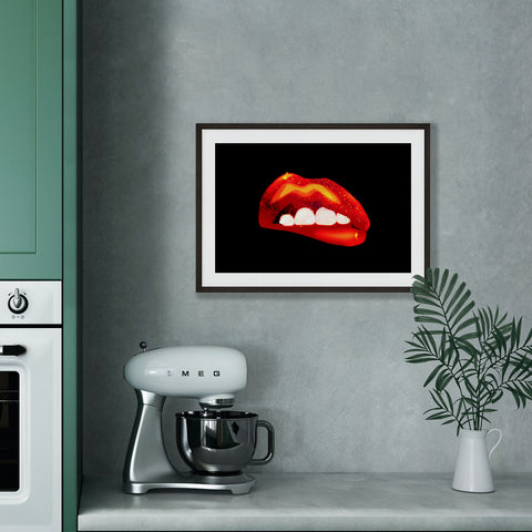 "GALACTIC KISS" A4 - Sexy Lips / Kiss / Midnight / Red Glitter / Boudoir Wall Art / Graphic Art Print