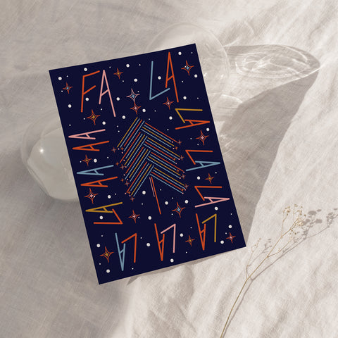 FALALALALA - Lot de cartes de Noël - x 6 - Mélange bleu et crème