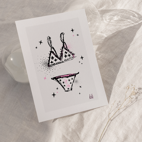 "Get Lucky" A3 / A2 - Luxe / Rock 'n' roll / Pink Pants / Get Lucky / Daft Punk / Sexy bikini / Boudoir / Star girl wall art.