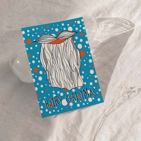 "HAIRY CHRISTMAS" - Illustrated Christmas Card - x 6 pack