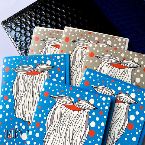 "HAIRY CHRISTMAS" - Illustrated Christmas Card - x 6 pack