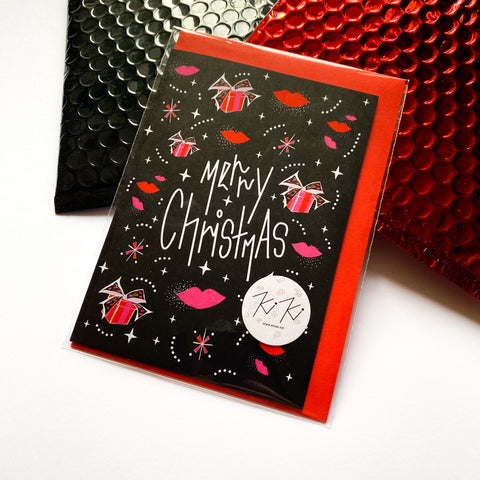"Joyeux Noël" - Bisous et cadeaux de Noël illustrés. x pack de 6.