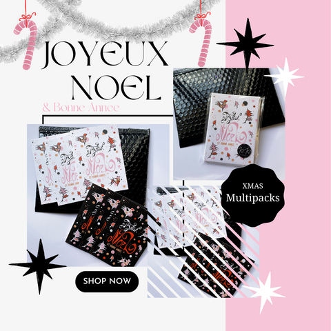 "Joyeux Noel & Bonne Année" - Illustrated Christmas card, x 6 pack.
