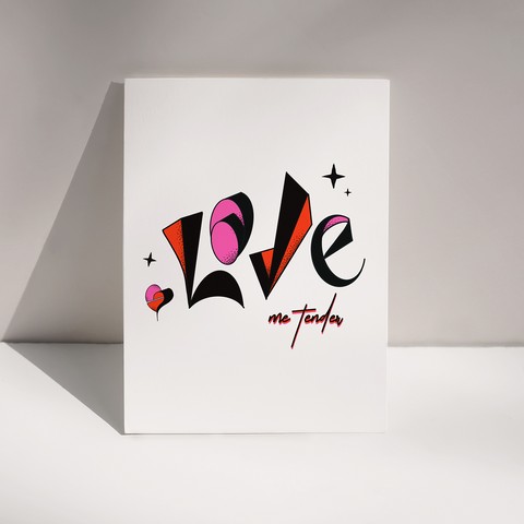 LOVE, me tender. A6 Elvis, Love Card, Valentine's, Anniversary Card. White