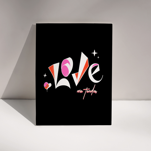 LOVE, me tender. A6 Love Card, Valentine's, Anniversary Card. Black