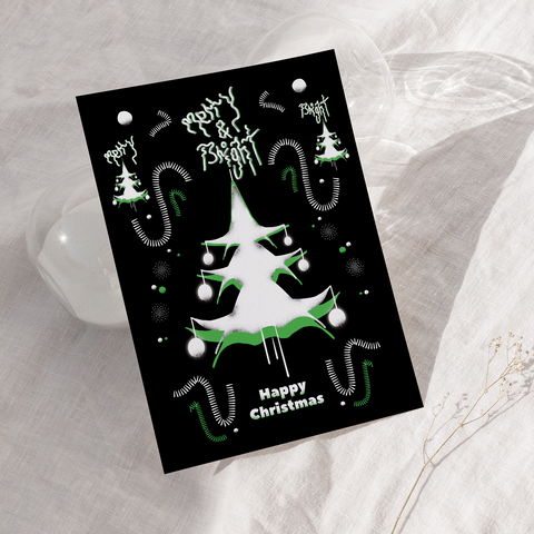 « MERRY &amp; BRIGHT » – Carte de Noël illustrée – lot de 6
