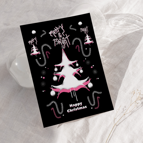 « MERRY &amp; BRIGHT » – Carte de Noël illustrée – lot de 6