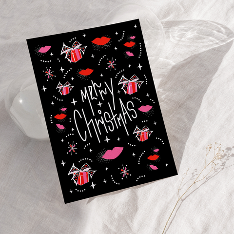 "MERRY CHRISTMAS" - Illustrated Christmas Card. Pressies & Kisses. x