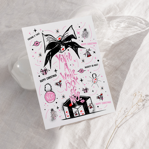 « NAUGHTY OR NICE » – Carte de Noël illustrée – x pack de 6