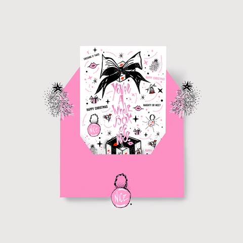 « NAUGHTY OR NICE » – Carte de Noël illustrée – x pack de 6